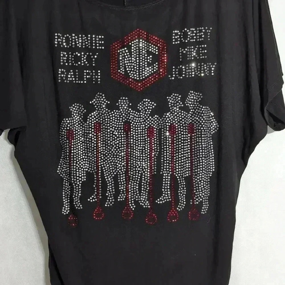 New Edition Singing Group Rhinestone Crystal T-shirt sz M Black - Picture 3 of 6